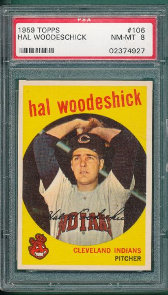 1959 Topps #106 Hal Woodeshick PSA 8