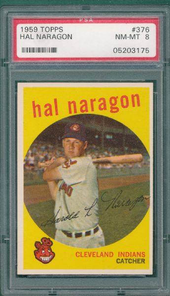 1959 Topps #376 Hal Naragon PSA 8