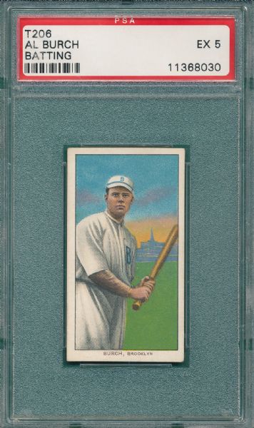 1909-1911 T206 Burch, Batting, Piedmont Cigarettes PSA 5