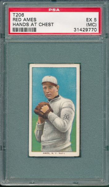 1909-1911 T206 Ames, Hands at Chest, Piedmont Cigarettes PSA 5 (MC)