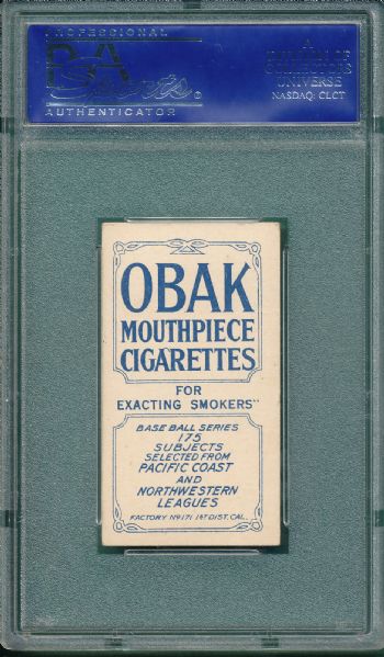 1910 T212-2 Zackert Obak Cigarettes PSA 6 *None Graded Higher*