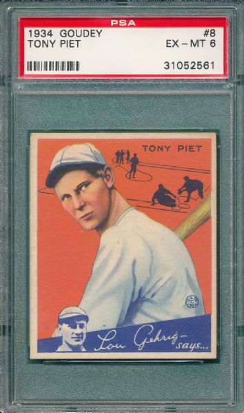 1934 Goudey #8 Tony Piet PSA 6