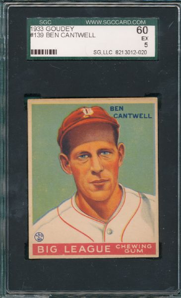 1933 Goudey #139 Ben Cantwell SGC 60