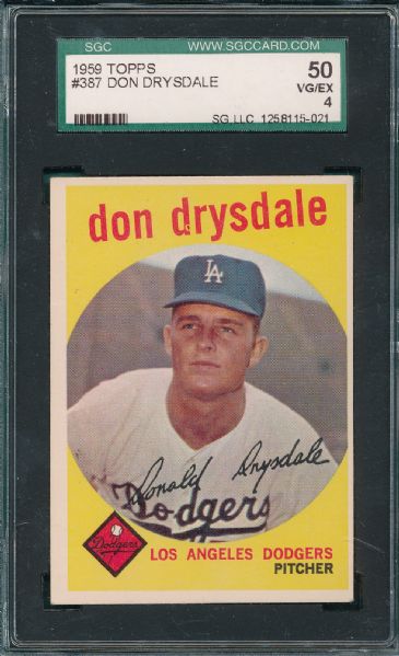 1959 Topps (3) Card Lot W/Drysdale