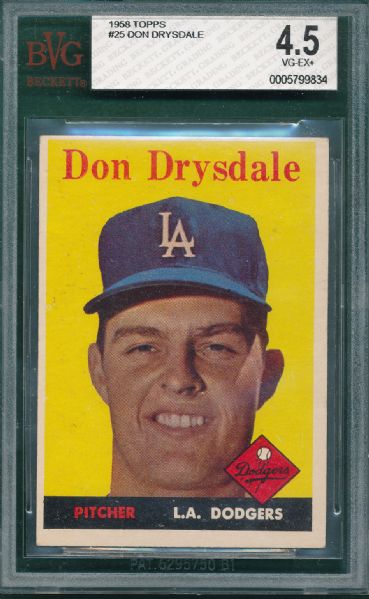 1958 Topps (3) Card Lot W/Drysdale