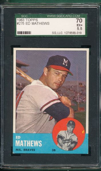 1963 Topps (2) Card HOFer Lot #115 Yastrzemski & #275 Mathews SGC