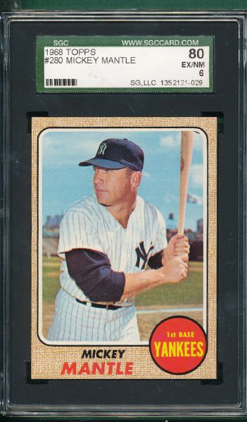 1968 Topps #280 Mickey Mantle SGC 80