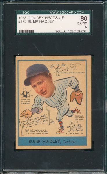 1938 Goudey Heads-Up #275 Bump Hadley SGC 80