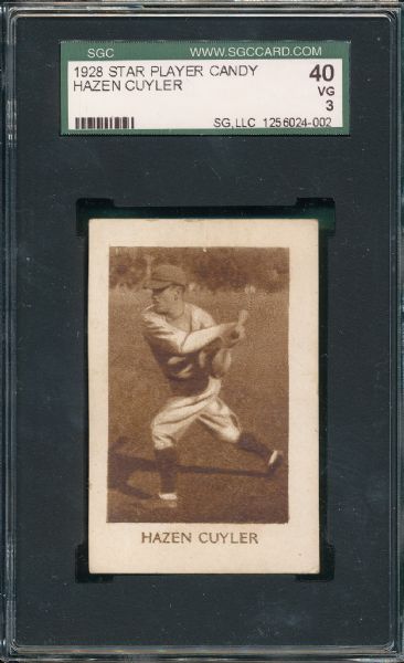 1928 Star Player Candy, Hazen Kiki Cuyler SGC 40