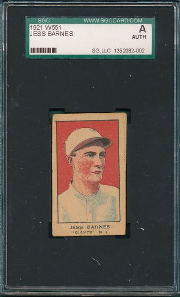 1921 W551 Jess Barnes SGC Authentic