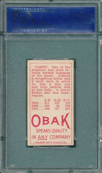 1911 T212-3 Casey Obak Cigarettes PSA 5 *Highest PSA*