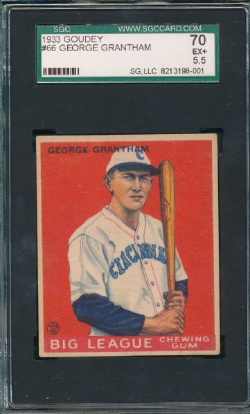 1933 Goudey #66 George Grantham SGC 70