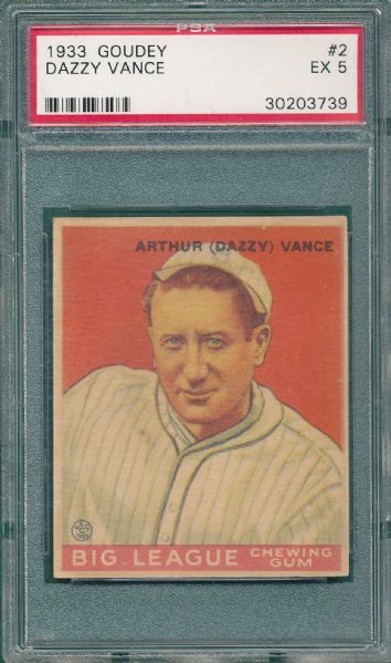 1933 Goudey #2 Dazzy Vance PSA 5