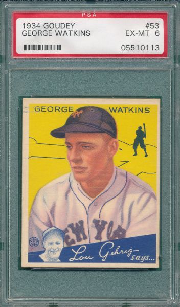 1934 Goudey #53 George Watkins PSA 6