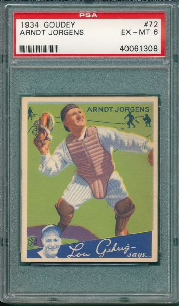 1934 Goudey #72 Arndt Jorgens PSA 6