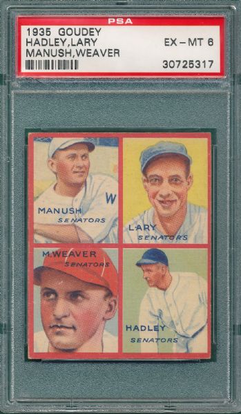 1935 Goudey 1C Senators W/ Manush PSA 6