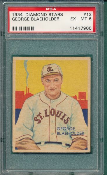 1934-36 Diamond Stars #13 George Blaeholder PSA 6