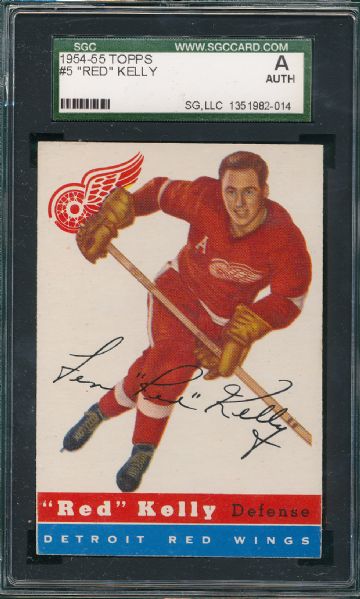 1954-55 Topps HCKY #5 Red Kelly SGC Auth *NRMT Appearance*