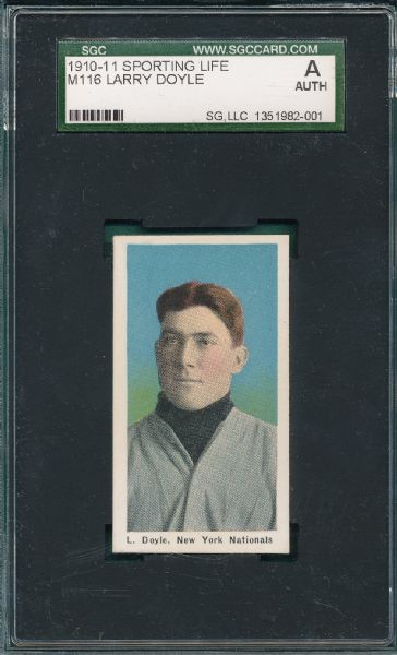 1910-11 M116 Larry Doyle, Sporting Life SGC Auth *NRMT Appearance*