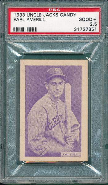 1933 Uncle Jacks Candy, Earl Averill PSA 2.5 *Great Presentation*