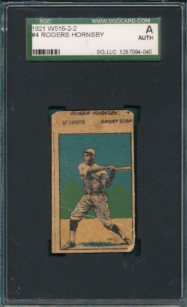 1921 W516-2 #4 Rogers Hornsby SGC Auth