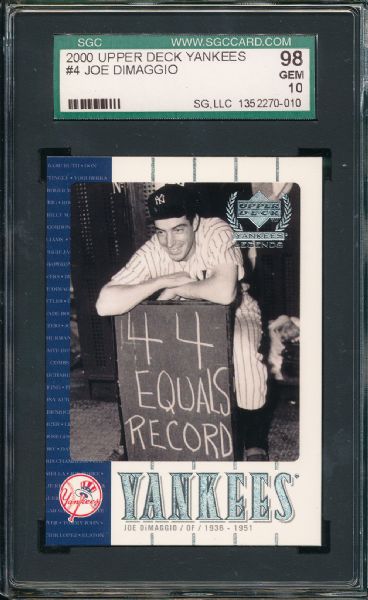 2000 Upper Deck Yankees #4 Joe Dimaggio SGC 98