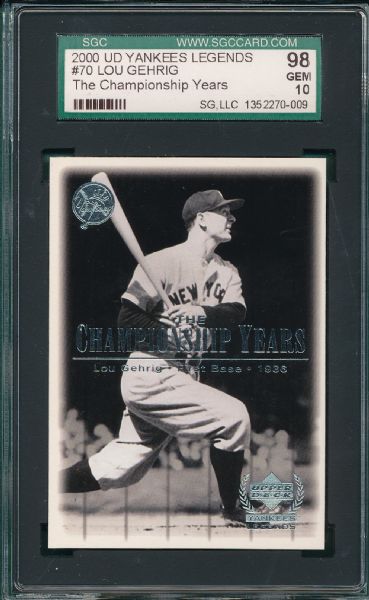 2000 Upper Deck Yankees Legends #70 Lou Gehrig SGC 98