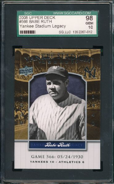 2008 Upper Deck #566 Babe Ruth SGC 98