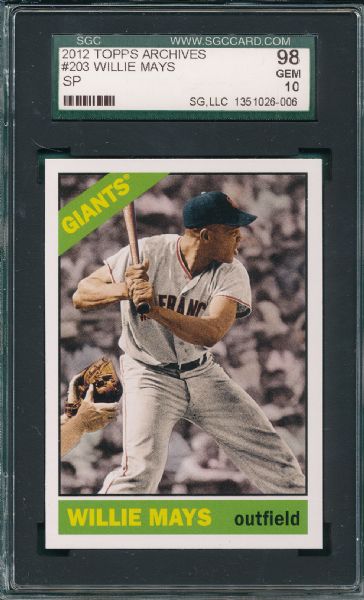 2012 Topps Archives #203 Willie Mays, SP, SGC 98