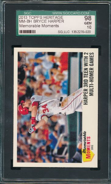 2013 Topps Heritage, MM-BH Bryce Harper SGC 98