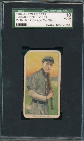 1909-1911 T206 Evers, Chicago on Shirt, Polar Bear Tobacco SGC 10