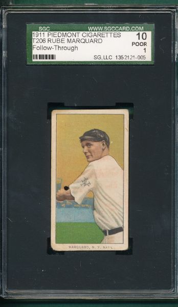 1909-1911 T206 Marquard, Follow Through, Piedmont Cigarettes SGC 10