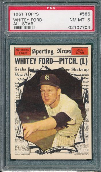 1961 Topps #586 Whitey Ford AS, PSA 8 *Hi #*