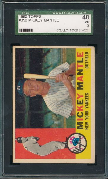 1960 Topps #350 Mickey Mantle SGC 40