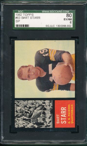 1962 Topps #63 Bart Starr, SP, SGC 80