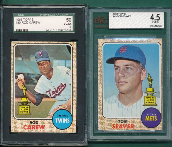 1968 Topps (3) Card Lot of HOFers W/Seaver, Carew & F. Robinson SGC