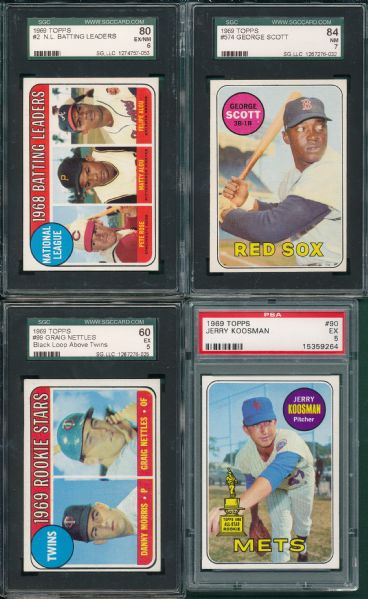 1969 Topps (6) Card Lot, HOFers W/ Morgan & Niekro All Graded