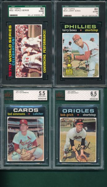 1971 Topps (6) Card Lot HOFer W/ Carew & Santo SGC & BVG