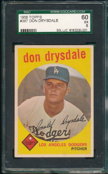 1959 Topps #387 Don Drysdale SGC 60