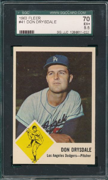 1963 Fleer #41 Don Drysdale SGC 70