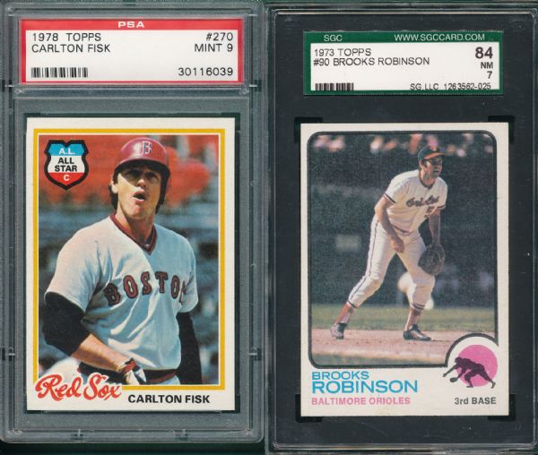 1967-78 Topps (3) Card HOFer Lot W/ Morgan, B. Robinson & Fisk, SGC PSA