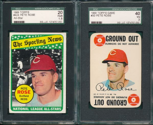 1968-70 Topps (4) Card Pete Rose Lot, SGC BVG