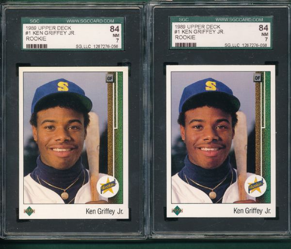 1989 Upper Deck #1 Ken Griffey Jr., (2) Card Lot SGC 84 *Rookie*