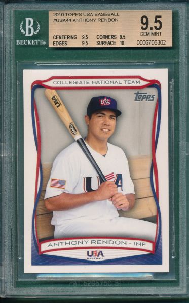 2010 Topps USA Baseball #USA44 Anthony Rendon, 2 Card Rookie Lot, BGS 9.5