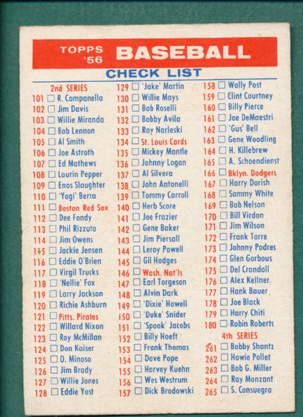 1956 Topps Checklist 1/3