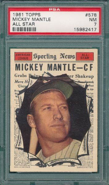 1961 Topps #578 Mickey Mantle AS PSA 7 *Hi #*