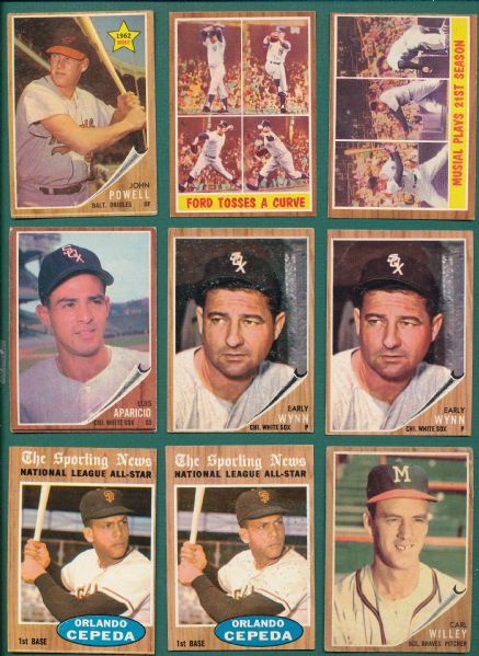 1962 Topps Lot of (270) W/ HOFers, Rookies & Variations