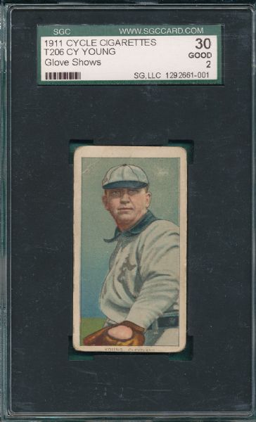 1909-1911 T206 Cy Young, Glove Showing, Cycle 460 Cigarettes SGC 30