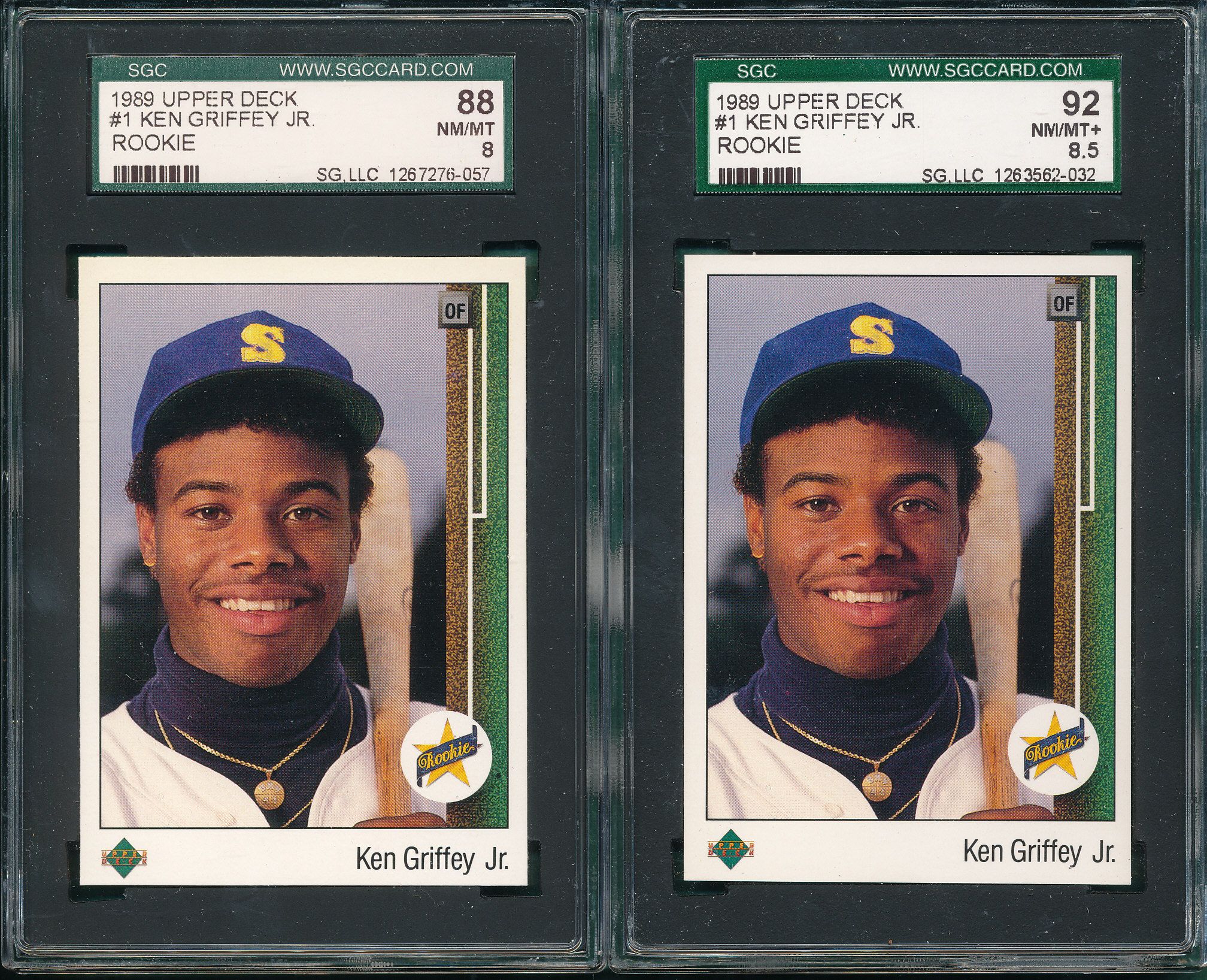 lot-detail-1989-upper-deck-1-ken-griffey-jr-2-card-lot-sgc-88