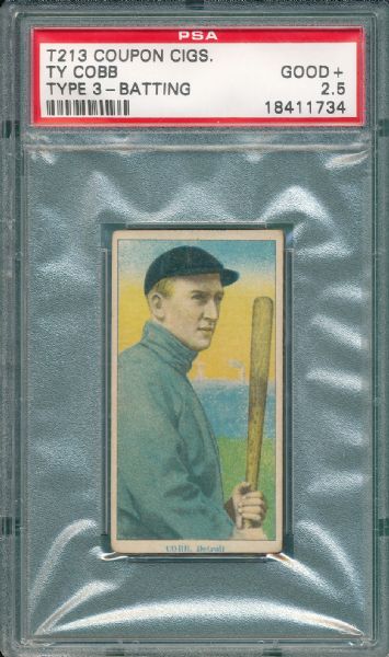 1919 T213-3 Ty Cobb, Batting Coupon Cigarettes PSA 2.5